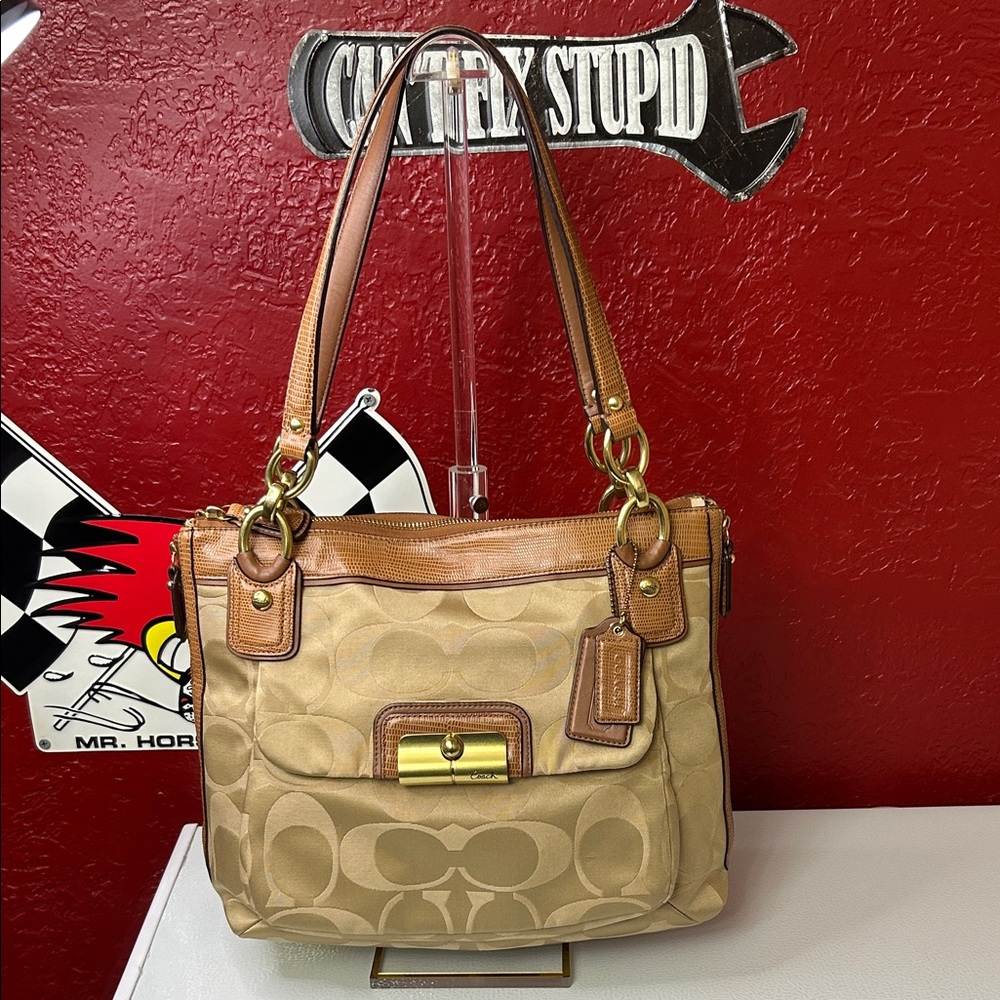 Coach Beige and Brown Shoulder Bag